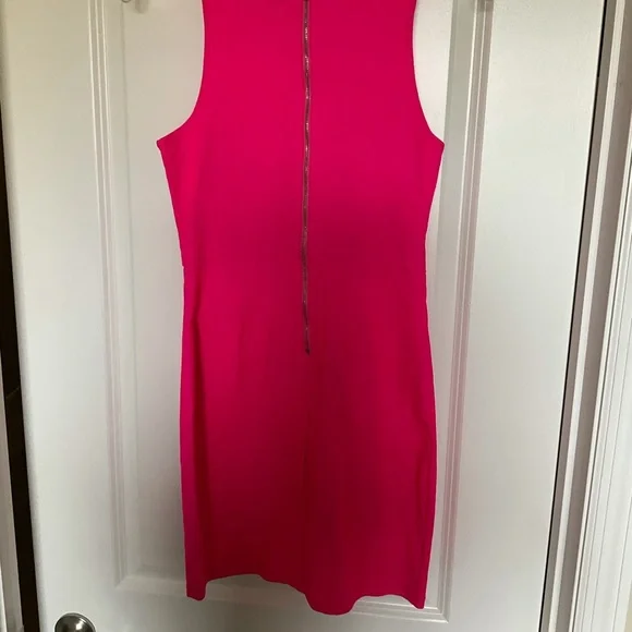 Akira Red Label Bright Neon Pink Bodycon Deep V Dress - Picture 3 of 3